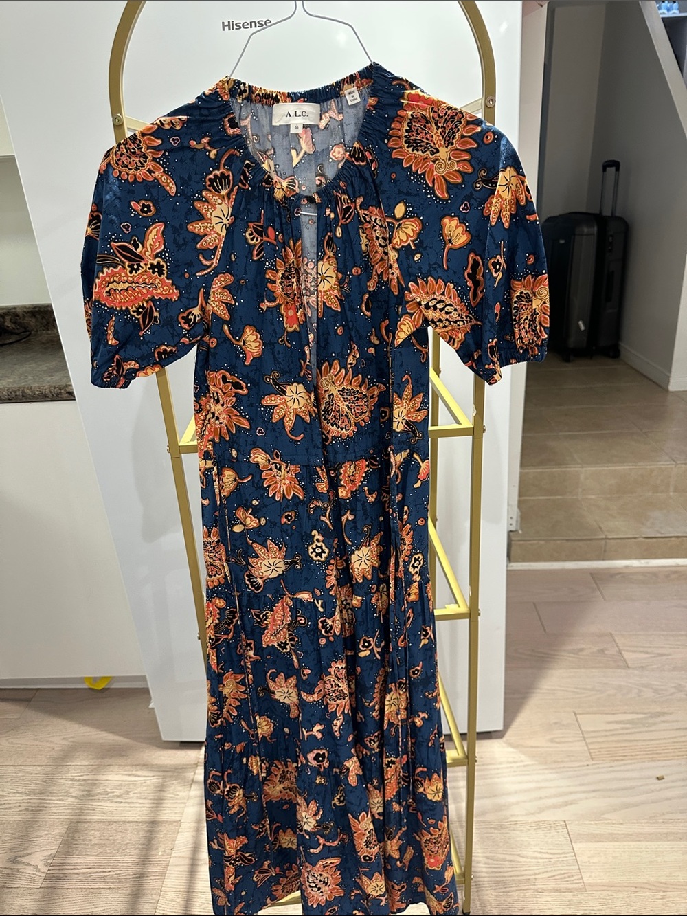 A.L.C. Navy and Orange Floral Midi Dress